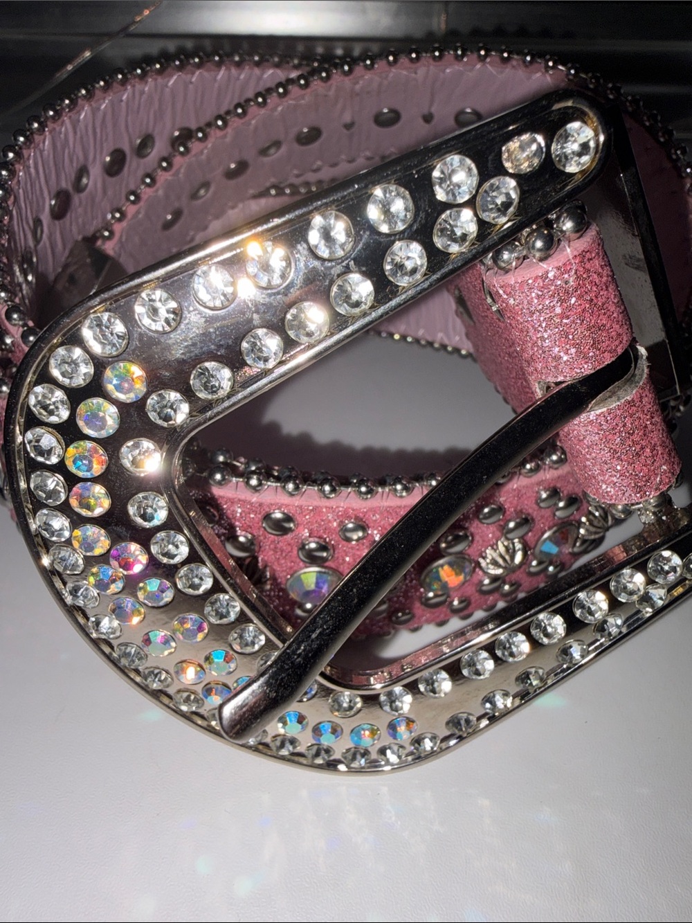 Studded Pink Crystal Western Belt